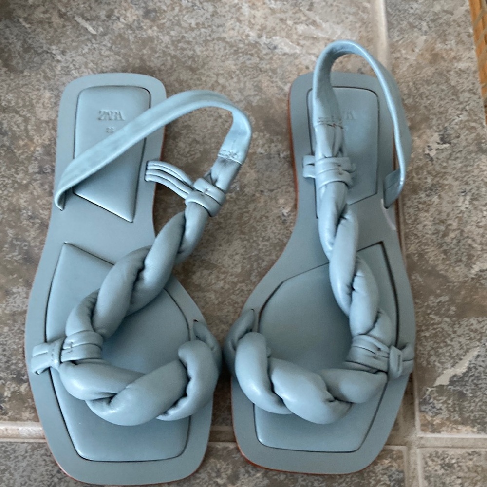 NWOT Zara Grey Blue PU Leather Sandals size 36/6